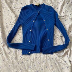 giu giu nonna ribbed long sleeve top in blue